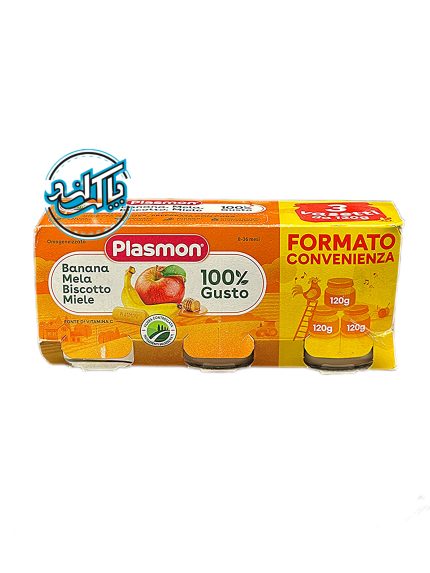 غذای کودک با مخلوط میوه ای با طعم عسل، موز، سیب و بیسکوییت پلاسمون Plasmon